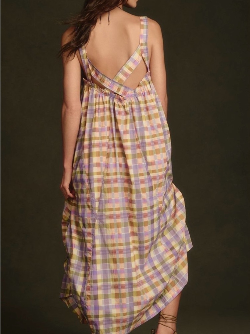 Anthropologie EVEVEST MIDI DRESS purple pink plaid XL - Picture 3 of 14